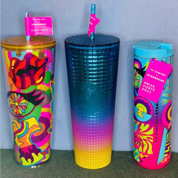 Starbucks Tim Singleton Pride Iridescent Rainbow Tumbler Hot Cold Cup 3pc Set - Picture 4 of 16